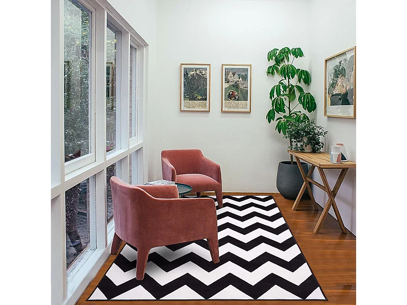 tapis chambre 80x150 tissé noir rectangle motif géométrique LYN1 DALEN