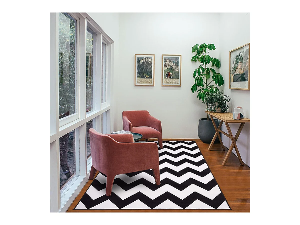 tapis chambre 80x150 tissé noir rectangle motif géométrique LYN1 DALEN