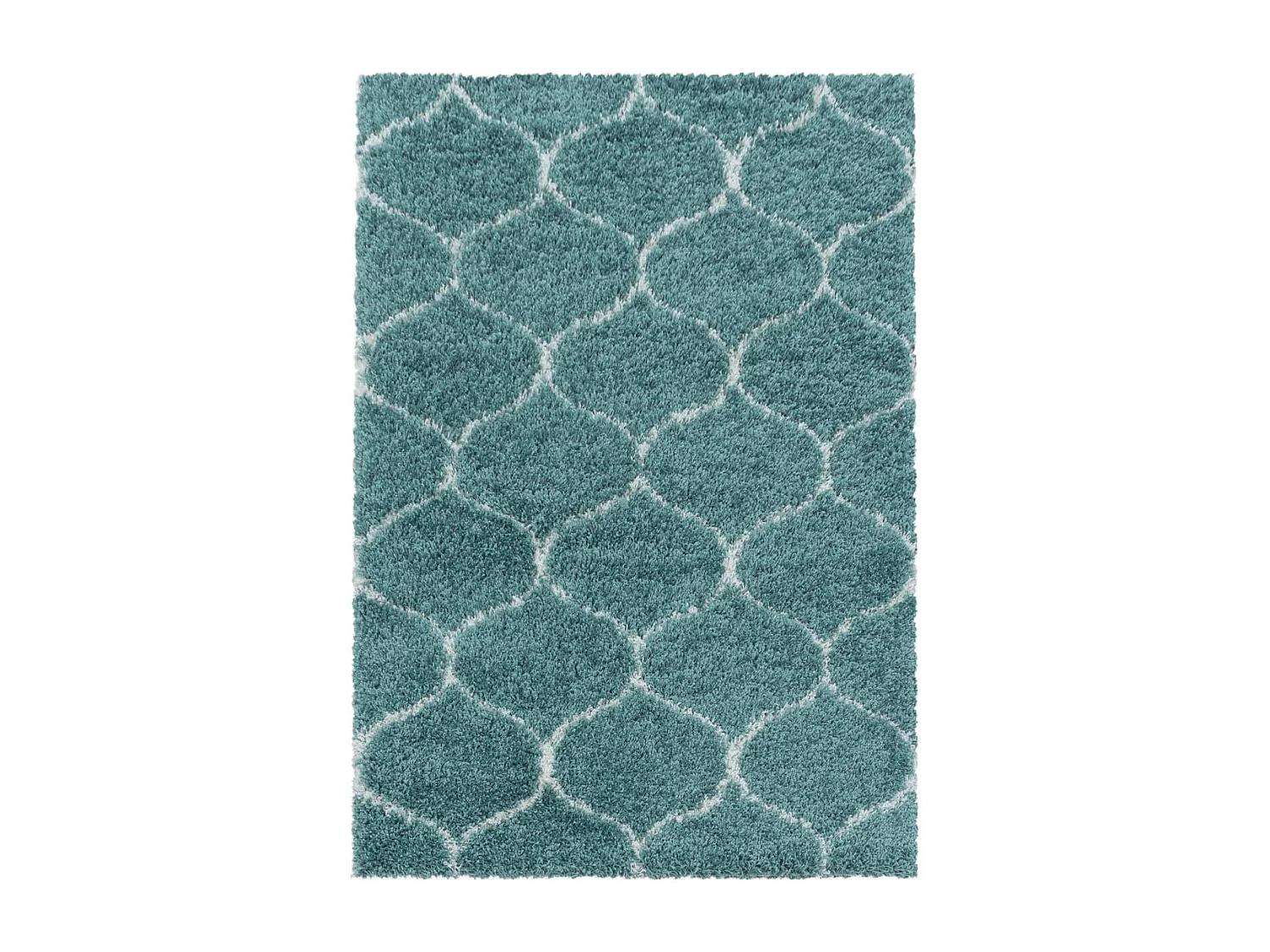 Tapis shaggy Ø160cm rond tissé turquoise et crème motif scandinave SCANDINAV A