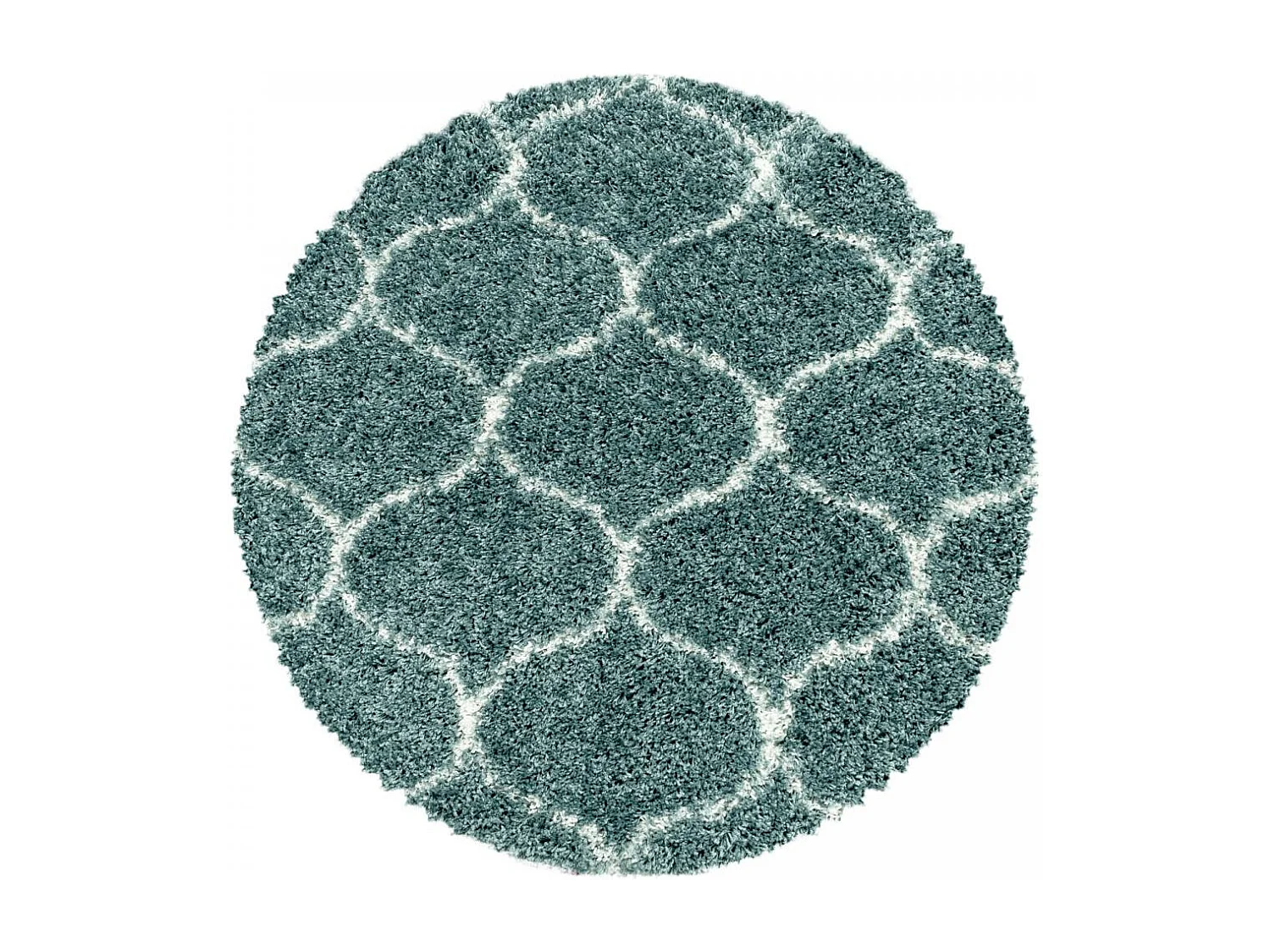 Tapis shaggy Ø160cm rond tissé turquoise et crème motif scandinave SCANDINAV A