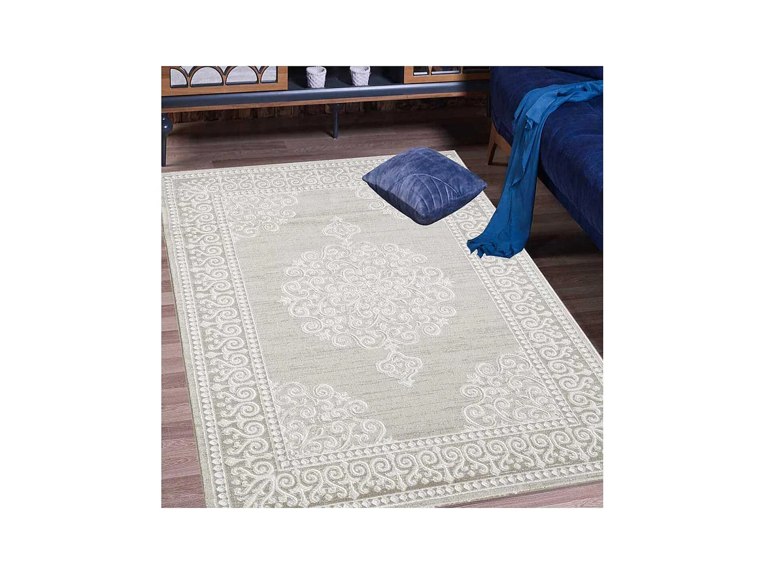 Tapis oriental 160x220 rectangle beige tissé motif ancestral LYN7 MIRALI