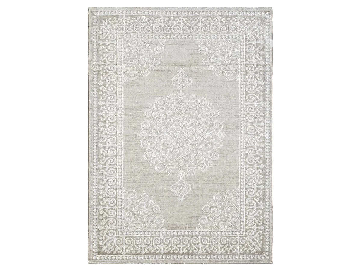 Tapis oriental 160x220 rectangle beige tissé motif ancestral LYN7 MIRALI