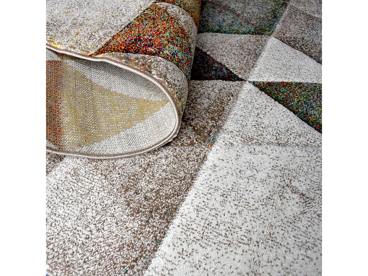 tapis salle à manger 200x290 tissé beige rectangle motif géométrique LYN8 BELO 19