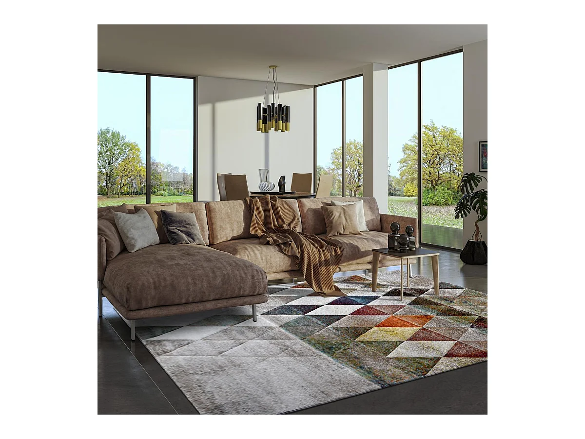 tapis salle à manger 200x290 tissé beige rectangle motif géométrique LYN8 BELO 19
