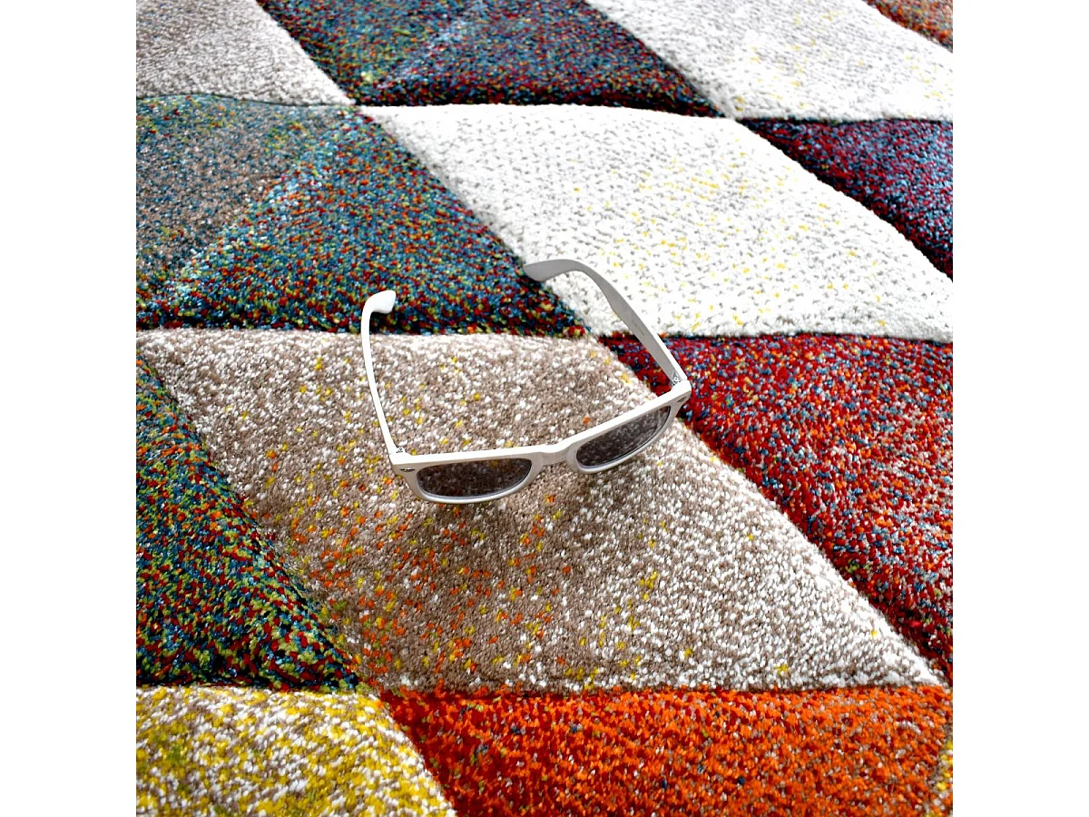 tapis salle à manger 200x290 tissé beige rectangle motif géométrique LYN8 BELO 19