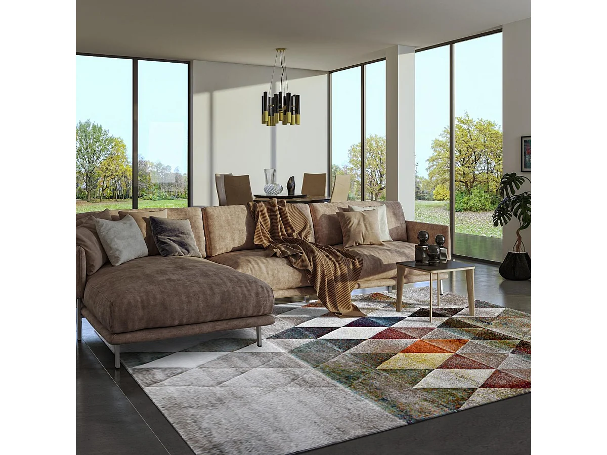tapis salle à manger 200x290 tissé beige rectangle motif géométrique LYN8 BELO 19