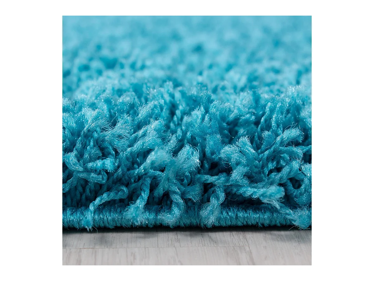 Tapis poils longs shaggy 200x290 rectangle tissé turquoise motif uni UNI L