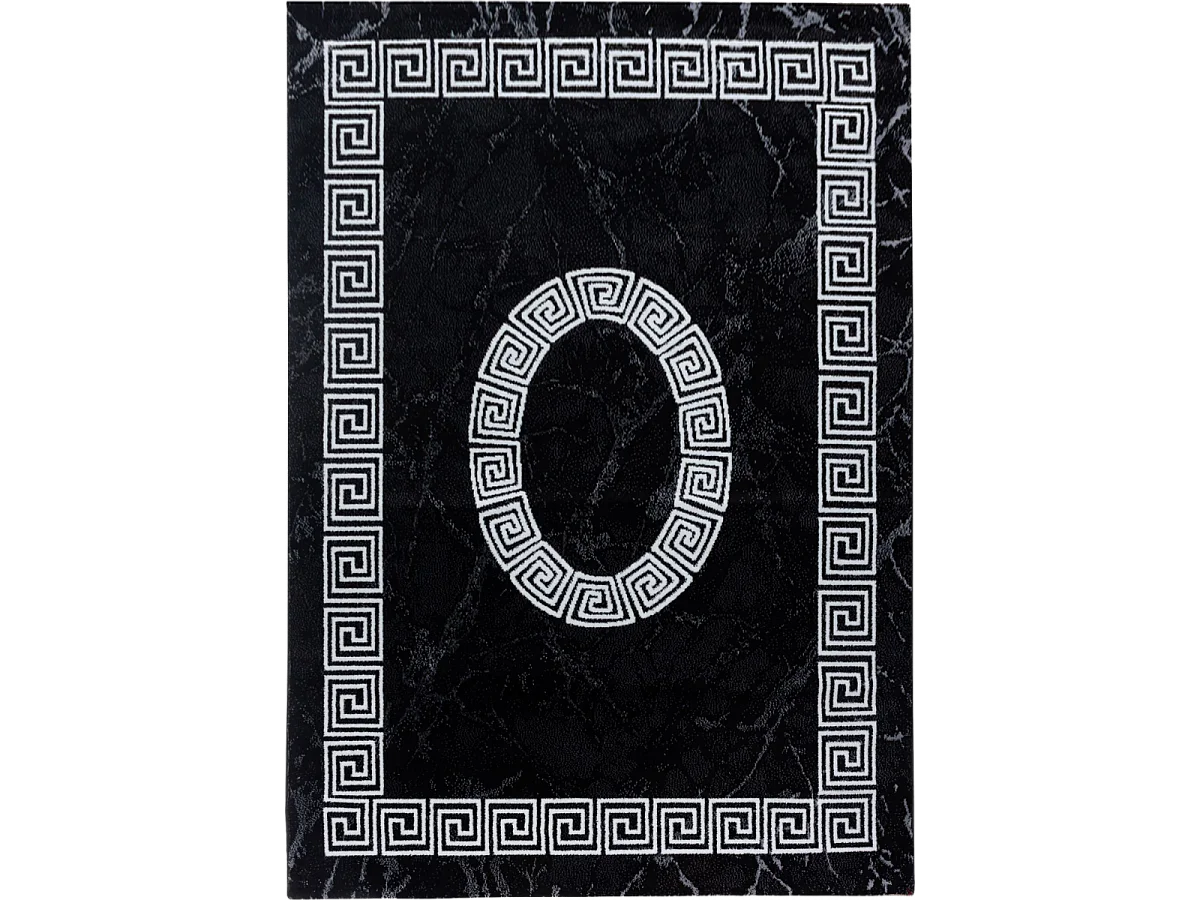 tapis salon 200x290 tissé noir et blanc rectangle motif baroque SAPURI