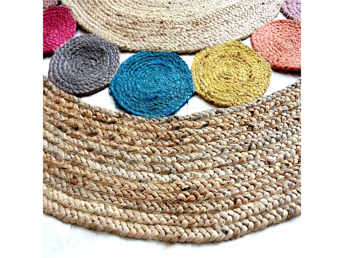 Tapis rond Ø150cm fait à la main en jute motif géométrique pour chambre RONDA
