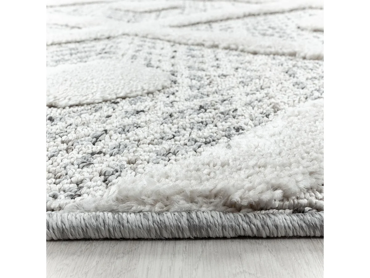 tapis cuisine Ø80cm tissé gris et blanc rond motif scandinave PISTIOUM