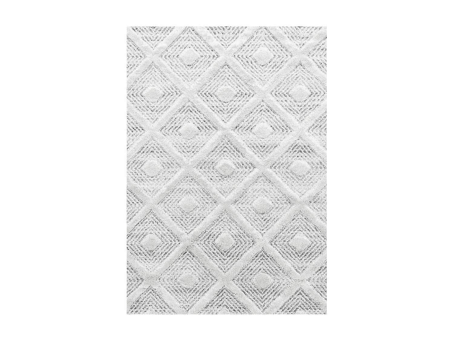 tapis cuisine Ø80cm tissé gris et blanc rond motif scandinave PISTIOUM