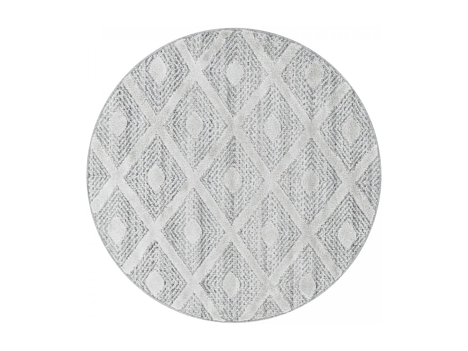tapis rond de cuisine Ø80cm tissé gris et blanc rond motif scandinave PISTIOUM