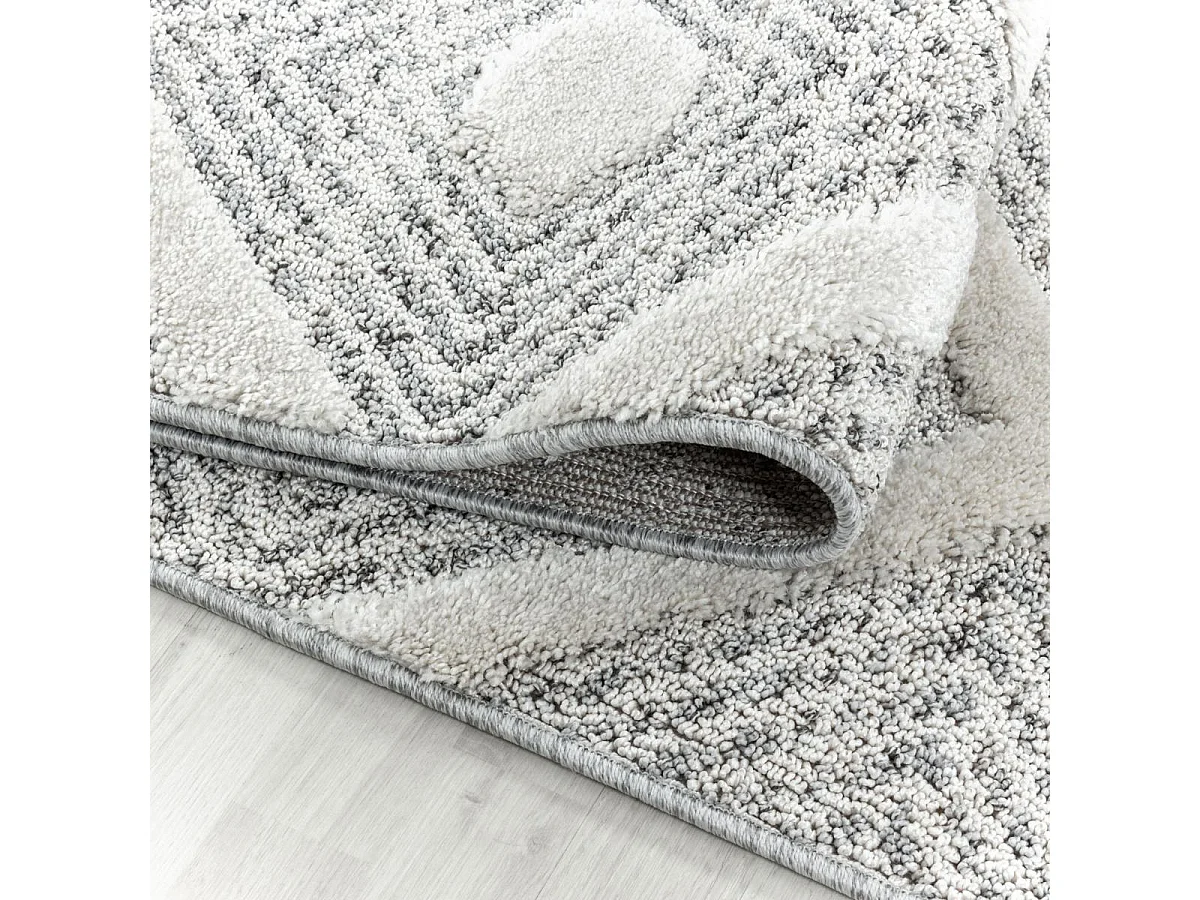 tapis rond de cuisine Ø80cm tissé gris et blanc rond motif scandinave PISTIOUM
