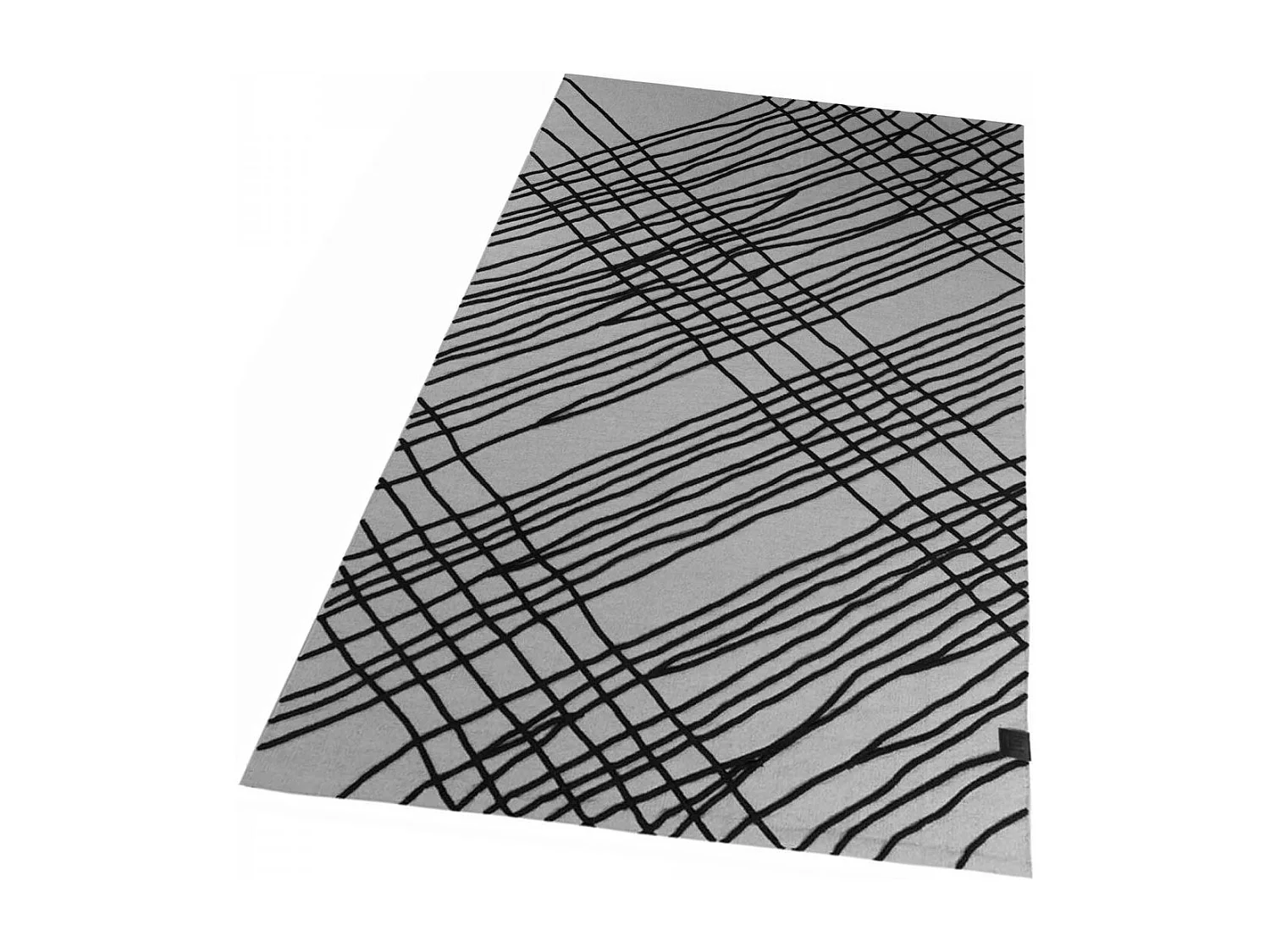 tapis salon 160x230 tissé en coton gris et noir rectangle motif géométrique TUBE