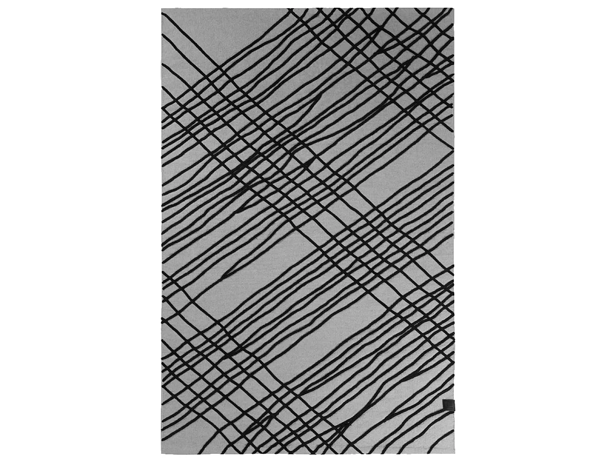 tappeto da soggiorno 160x230 tessuto in cotone grigio e nero con motivo geometrico rettangolare TUBE