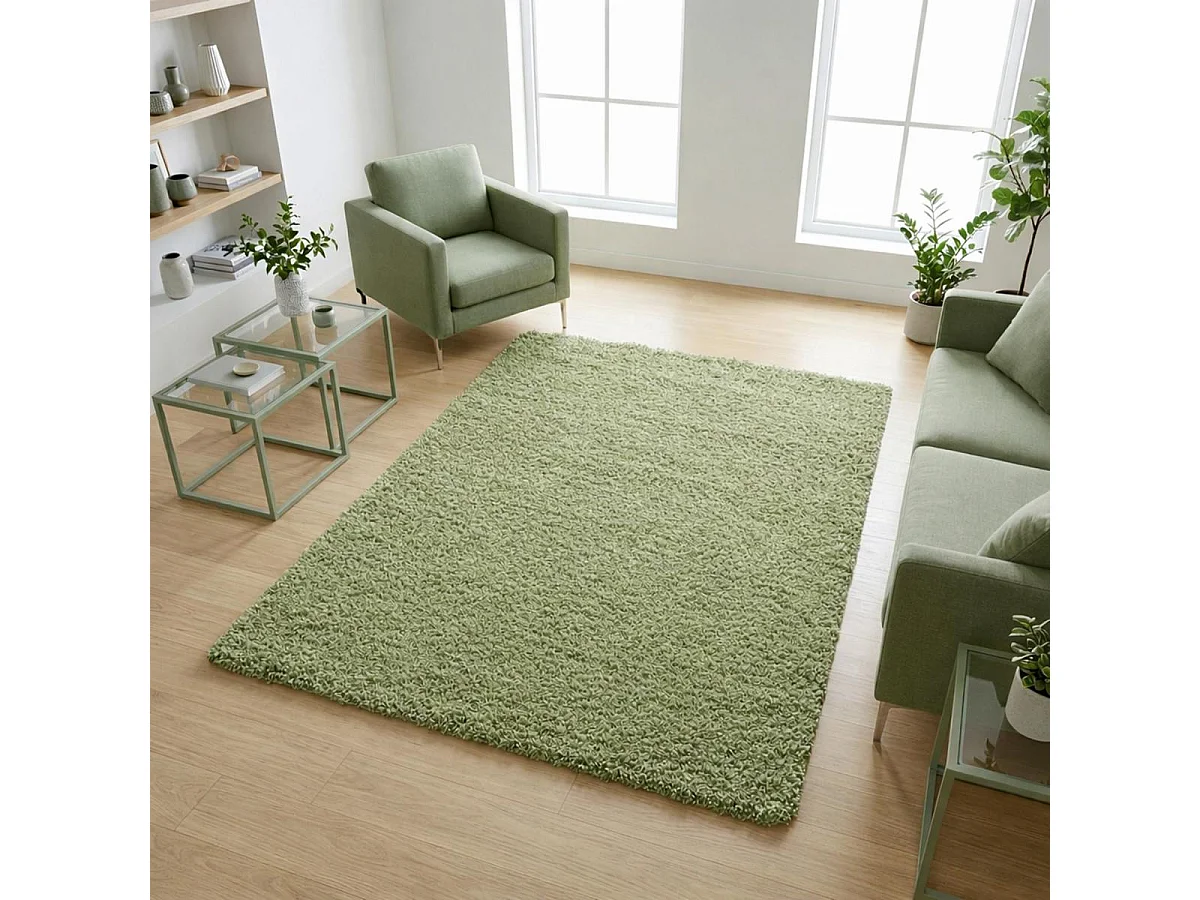 Tapis poils longs shaggy 240x340 rectangle tissé vert motif uni UNI L