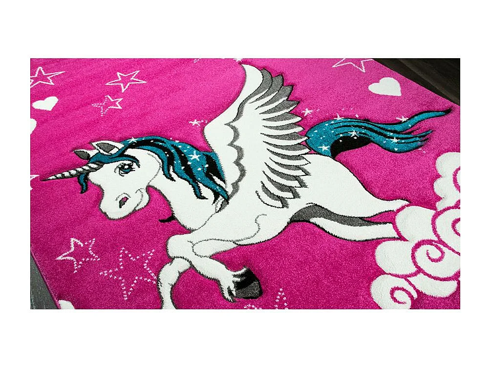 tapis chambre 160x230 tissé fuchsia rectangle motif enfant LICORNE