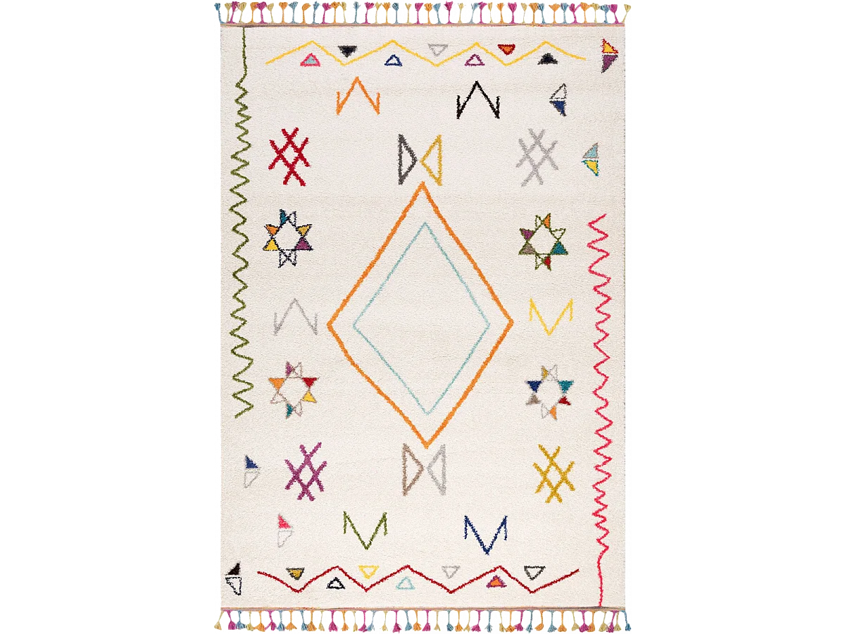 Tapis berbère 40x60 tissé motif ethnic LYN5 JADIDA crème