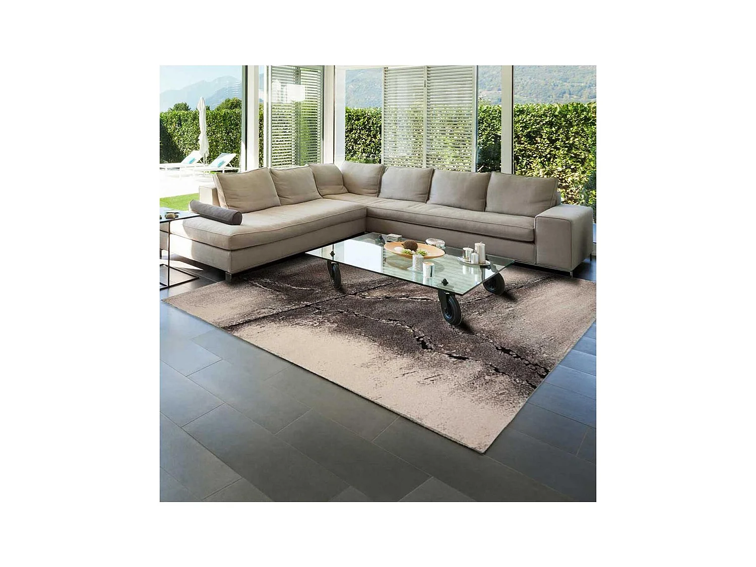 tapis chambre 80x150 tissé gris rectangle motif abstrait TAMPI