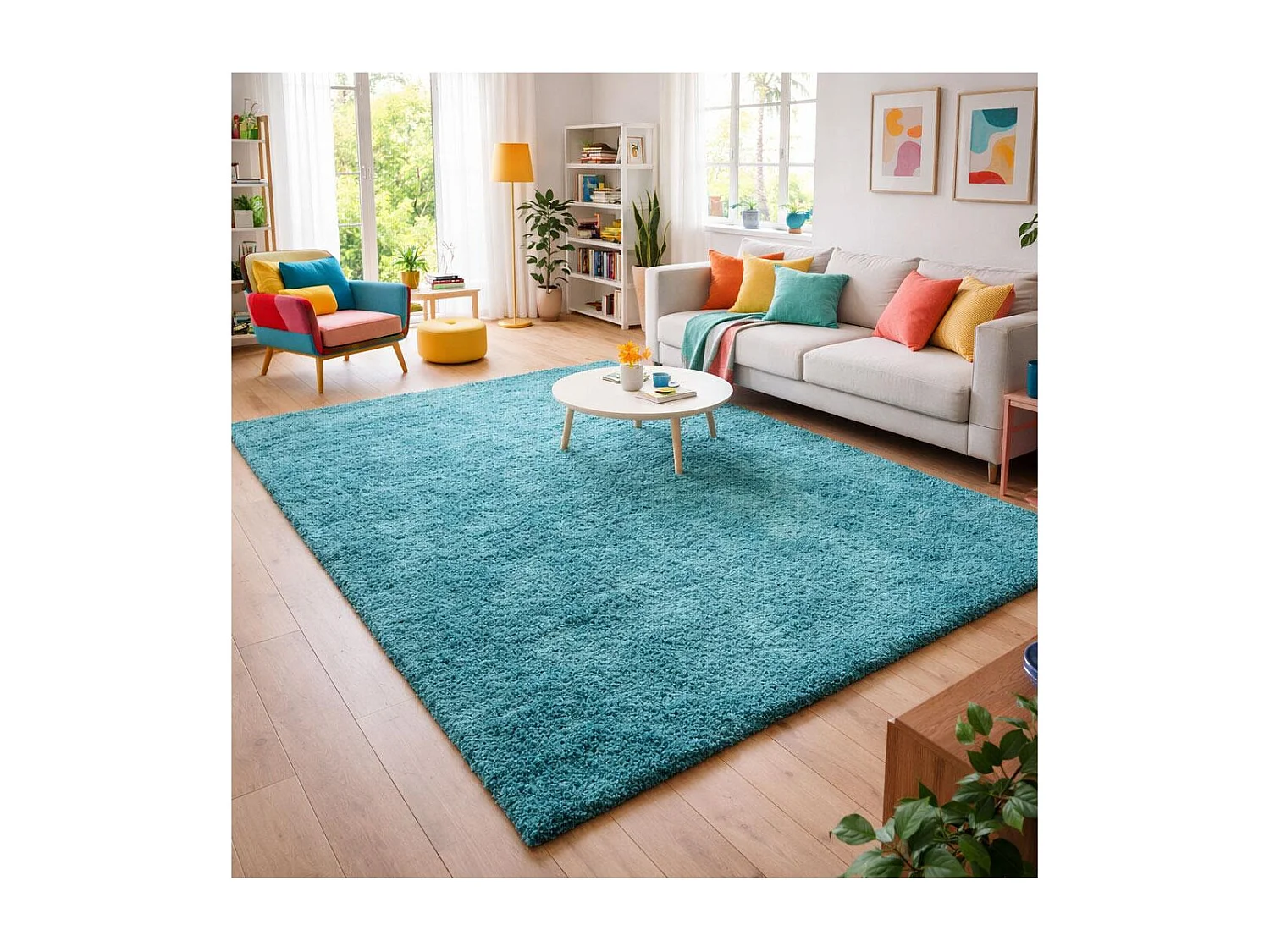 Tappeto Shaggy a pelo lungo 160x230 rettangolo intrecciato turchese fantasia unita UNI L