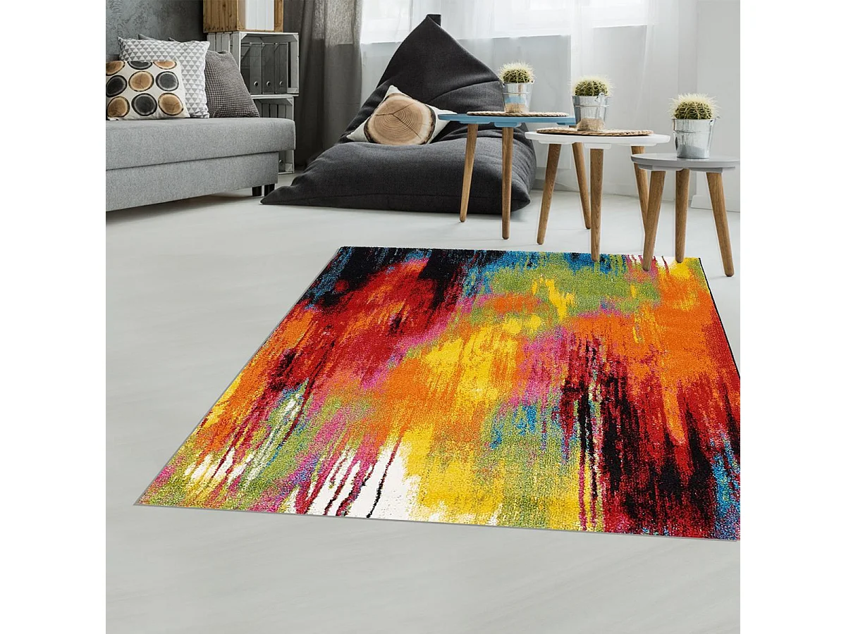 Tapis carré 100x100 multicolore motif géométrique pour salon et chambre