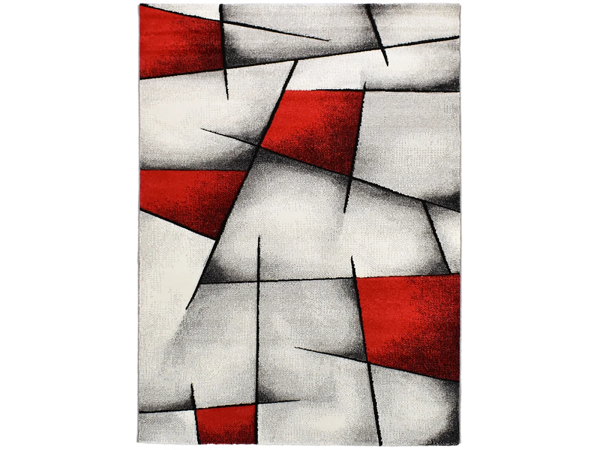 tapis salon 140x200 tissé rouge rectangle motif géométrique LYN8 ULTIMA