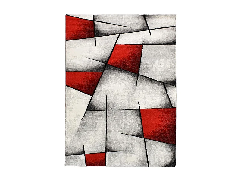 tapis salon 140x200 tissé rouge rectangle motif géométrique LYN8 ULTIMA