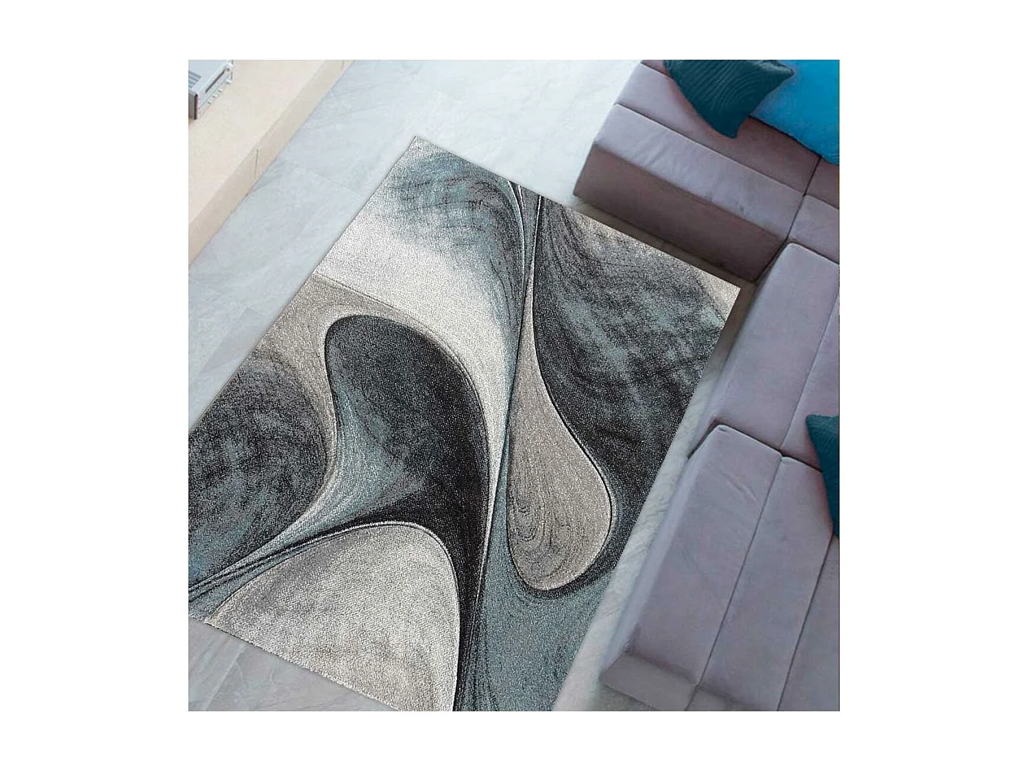 tapis salon Ø100cm tissé bleu et gris rond Motif rond GARCA