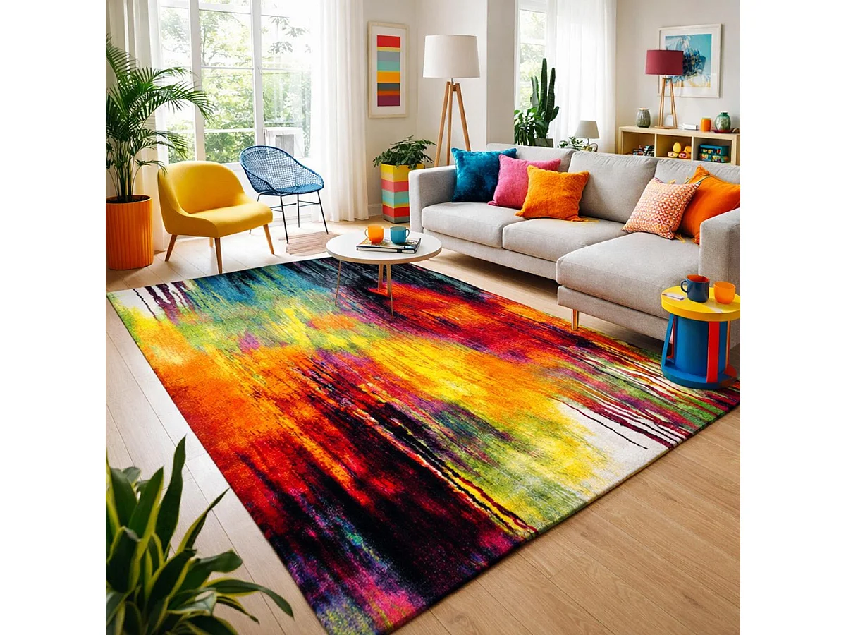 tapis entrée 40x60 tissé multicolore rectangle motif géométrique LYN8 BELO 1