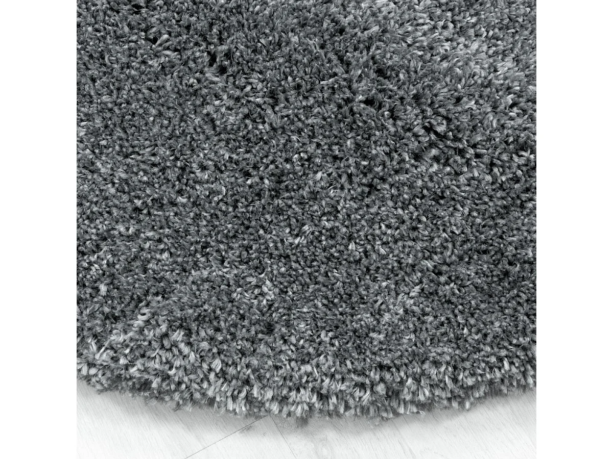 Tapis longs poils shaggy Ø120cm rond tissé gris motif uni UNI B