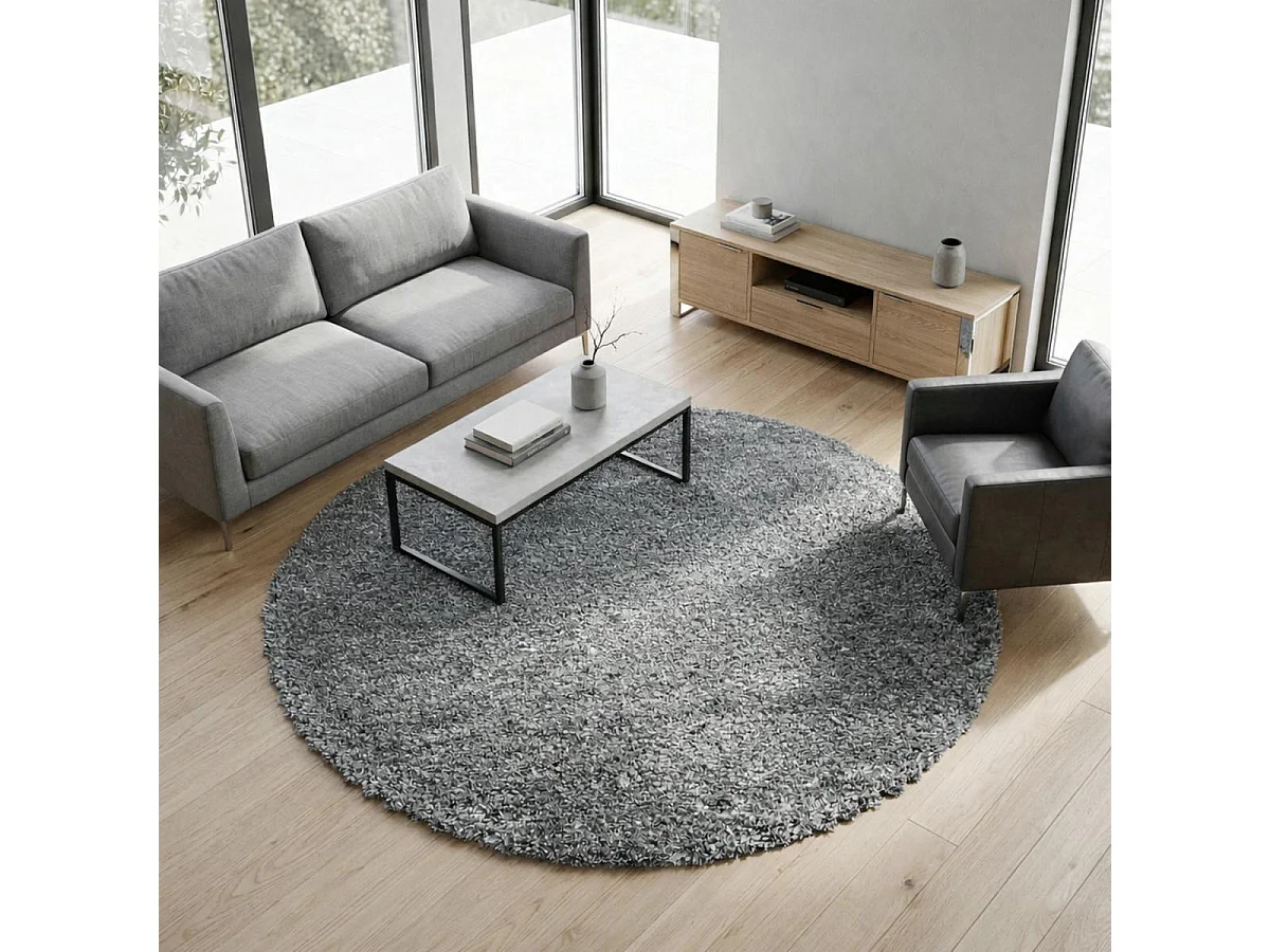 Tappeto Shaggy a pelo lungo Ø120cm tessuto rotondo grigio a tinta unita UNI B