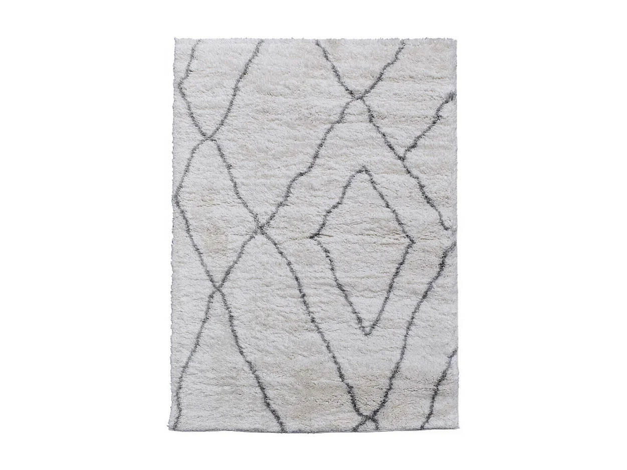 Tapis longs poils shaggy 160x220 rectangle tissé crème motif berbère LYN4 DOUX 6