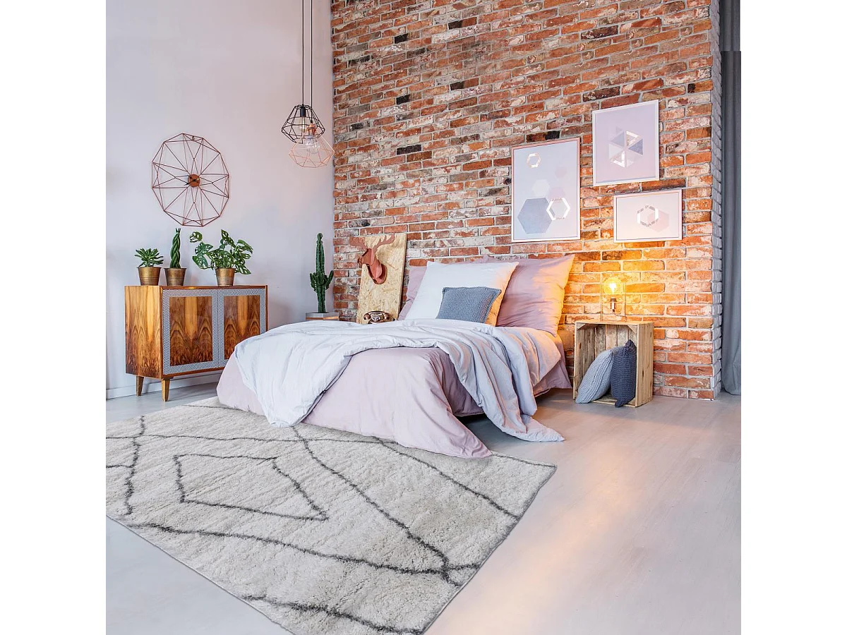 Tappeto Shaggy a pelo lungo 160x220 rettangolo tessuto color crema modello berbero SOFT 6