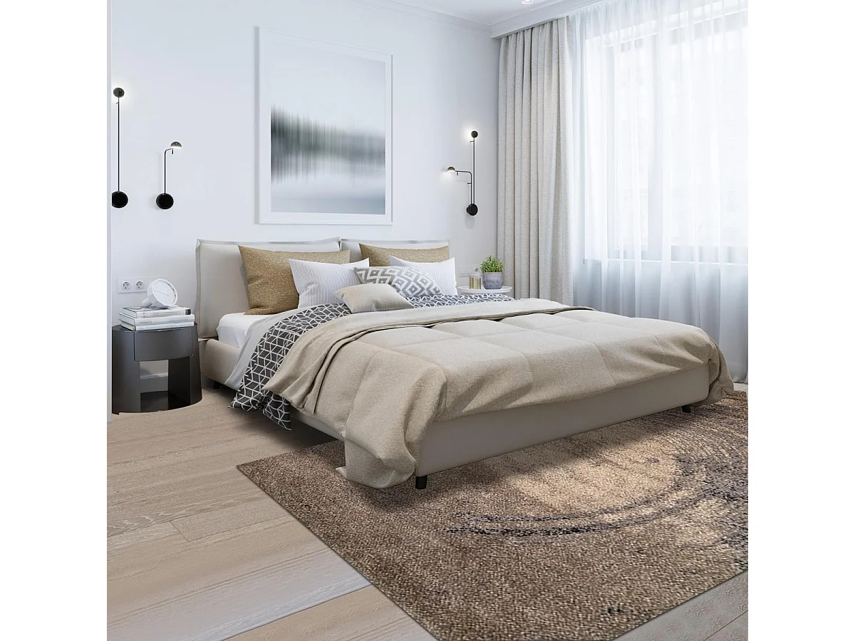 tapis entrée 80x150 tissé marron clair et foncé rectangle motif abstrait BINBA