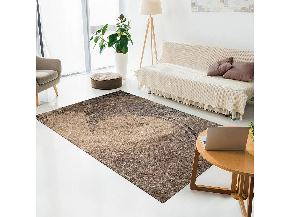 tapis entrée 80x150 tissé marron clair et foncé rectangle motif abstrait BINBA