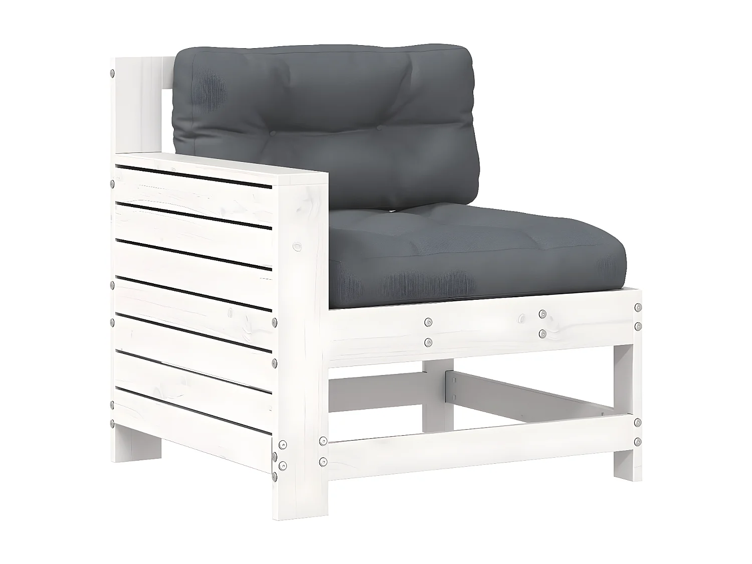 Sofá de jardín con reposabrazos y cojín blanco de madera maciza de pino