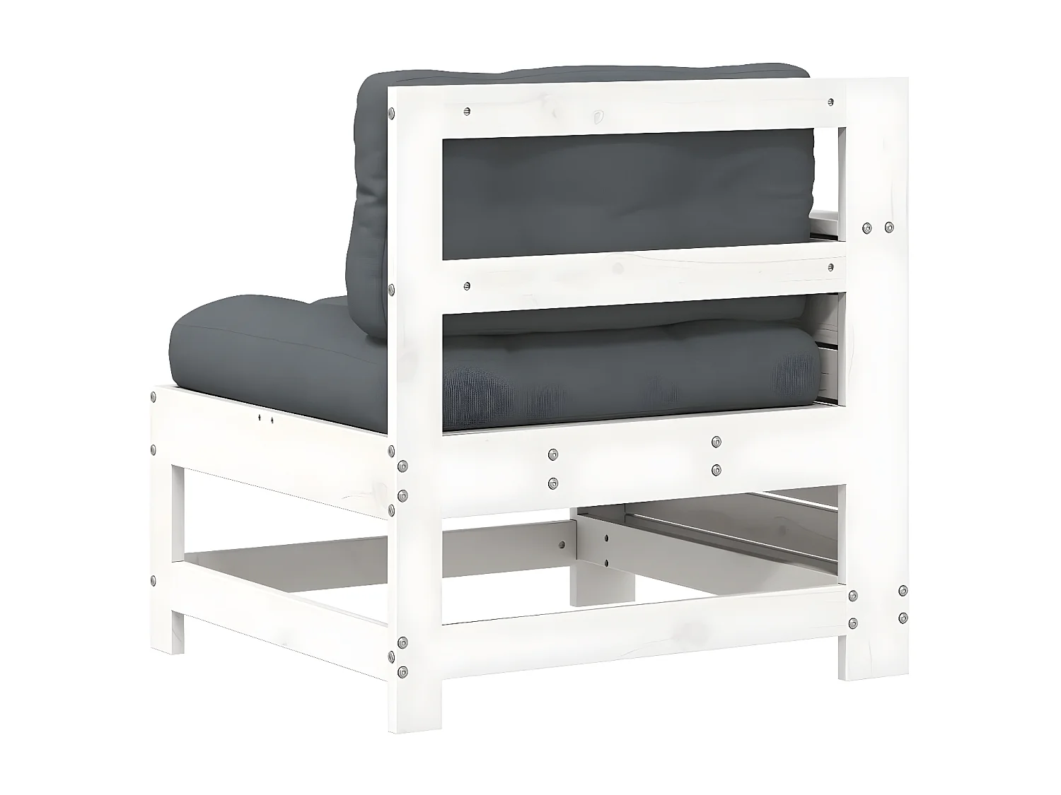 Sofá de jardín con reposabrazos y cojín blanco de madera maciza de pino