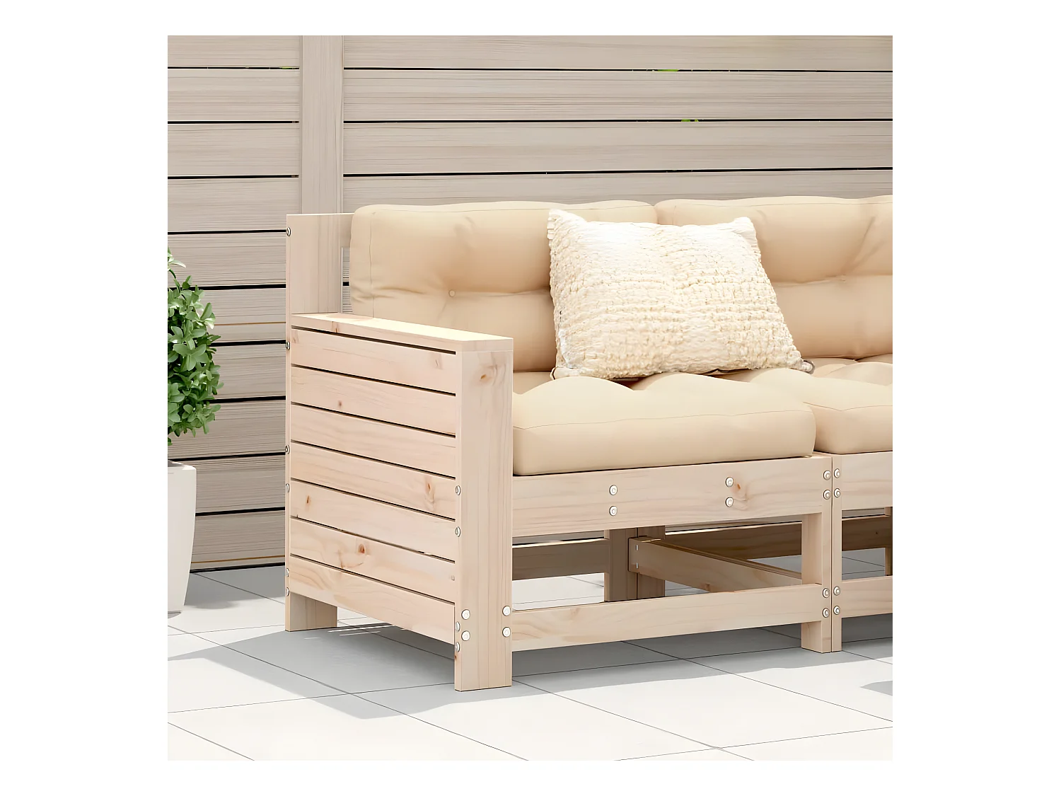 Canapé de jardin accoudoir avec coussin bois massif de pin