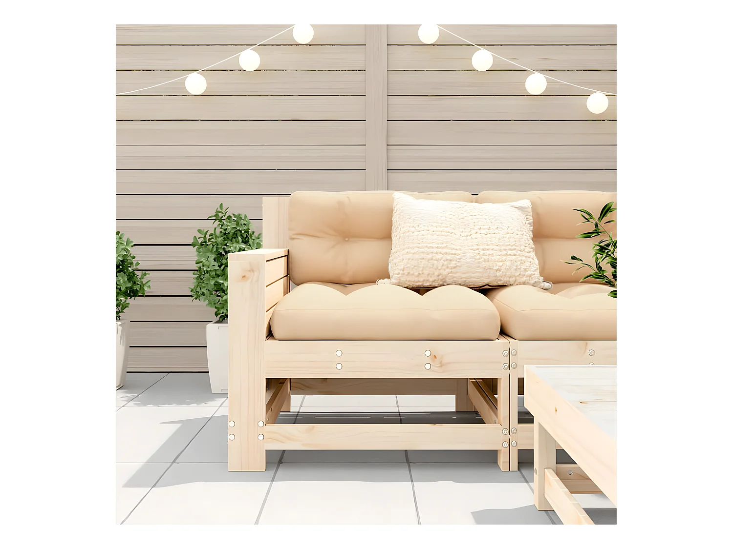 Armlehnen-Gartensofa mit Kissen aus massivem Kiefernholz