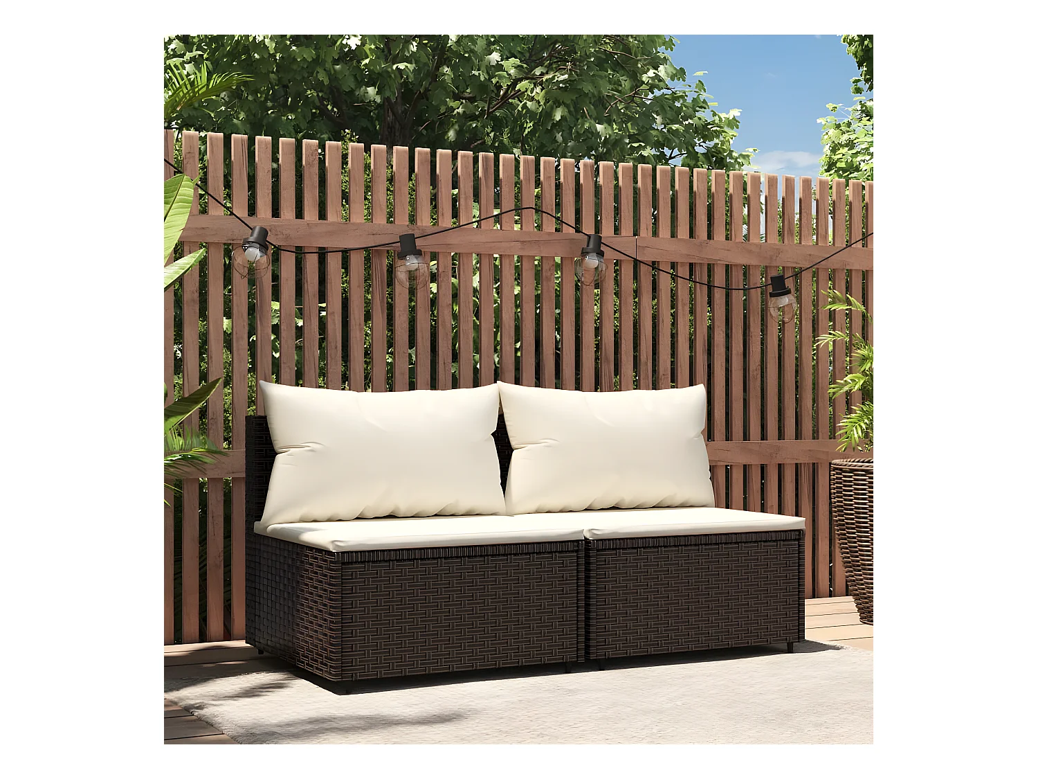 Canapés centraux de jardin coussins 2pcs marron résine tressée
