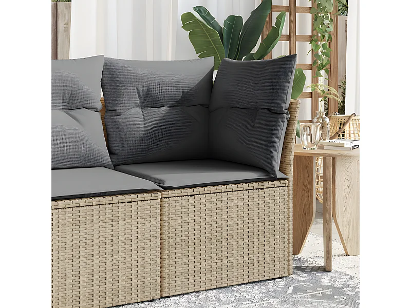 Canapé de jardin sans accoudoirs coussins beige résine tressée