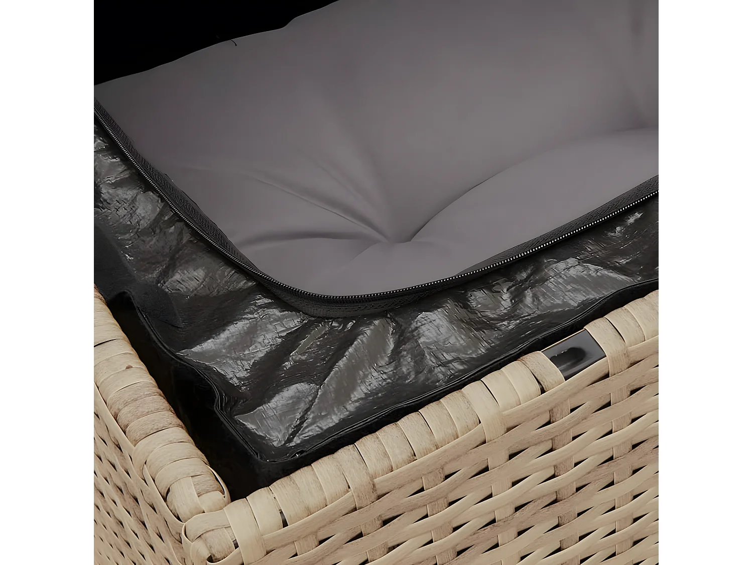 Canapé de jardin sans accoudoirs coussins beige résine tressée