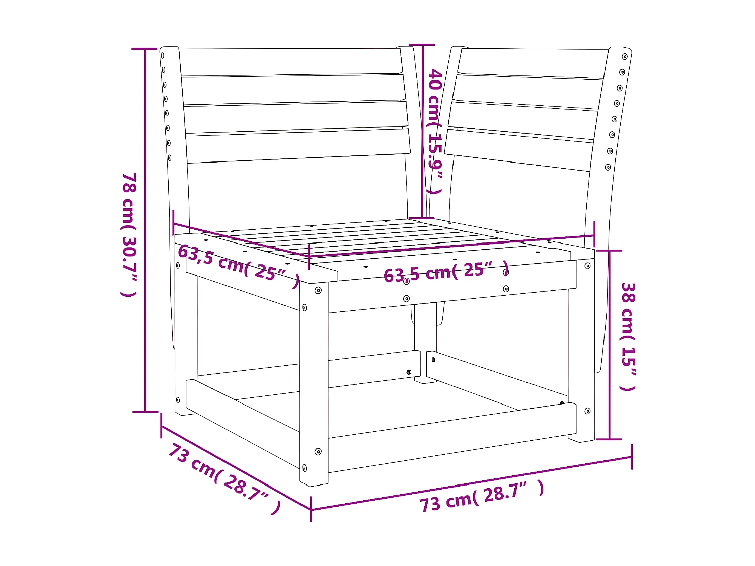 Canapé d'angle de jardin 73x73x78cm bois pin massif