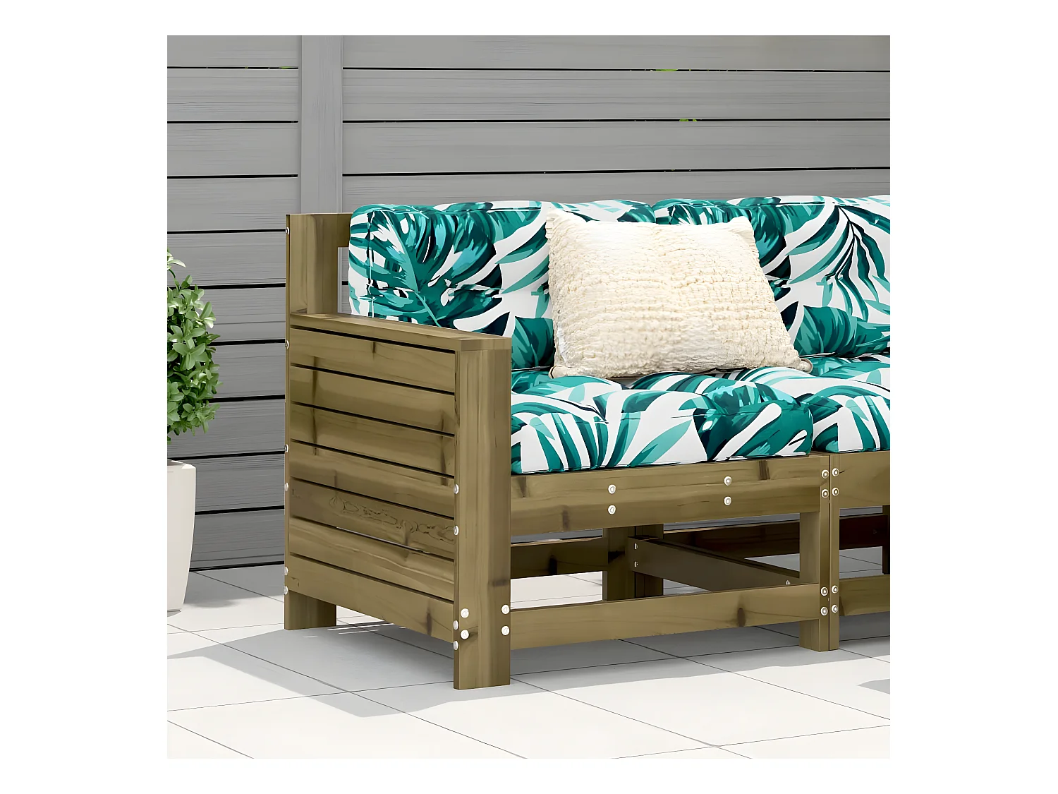 Gartensofa mit Armlehnen und Kissen aus imprägniertem Kiefernholz