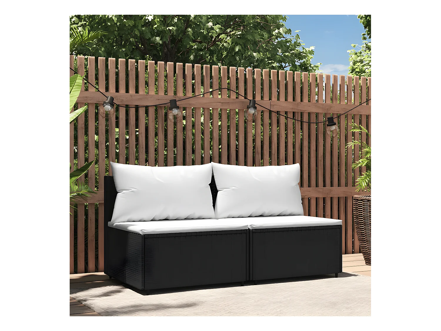 Canapés centraux de jardin et coussins 2pcs Noir Résine tressée