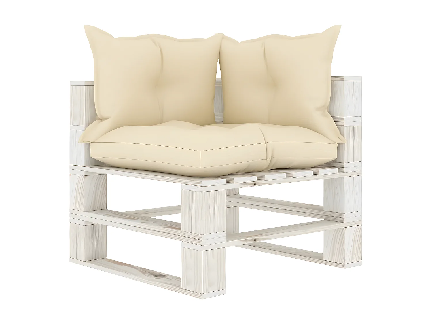 Canapé d'angle palette de jardin avec coussins crème Bois
