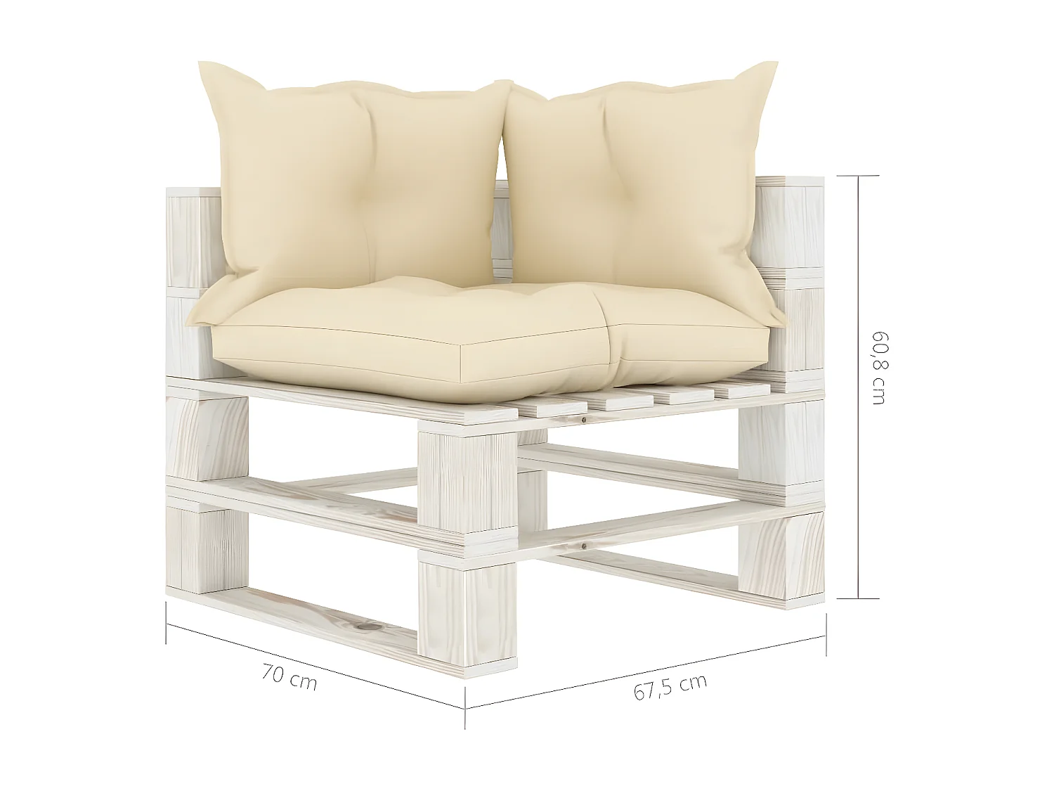 Canapé d'angle palette de jardin avec coussins crème Bois