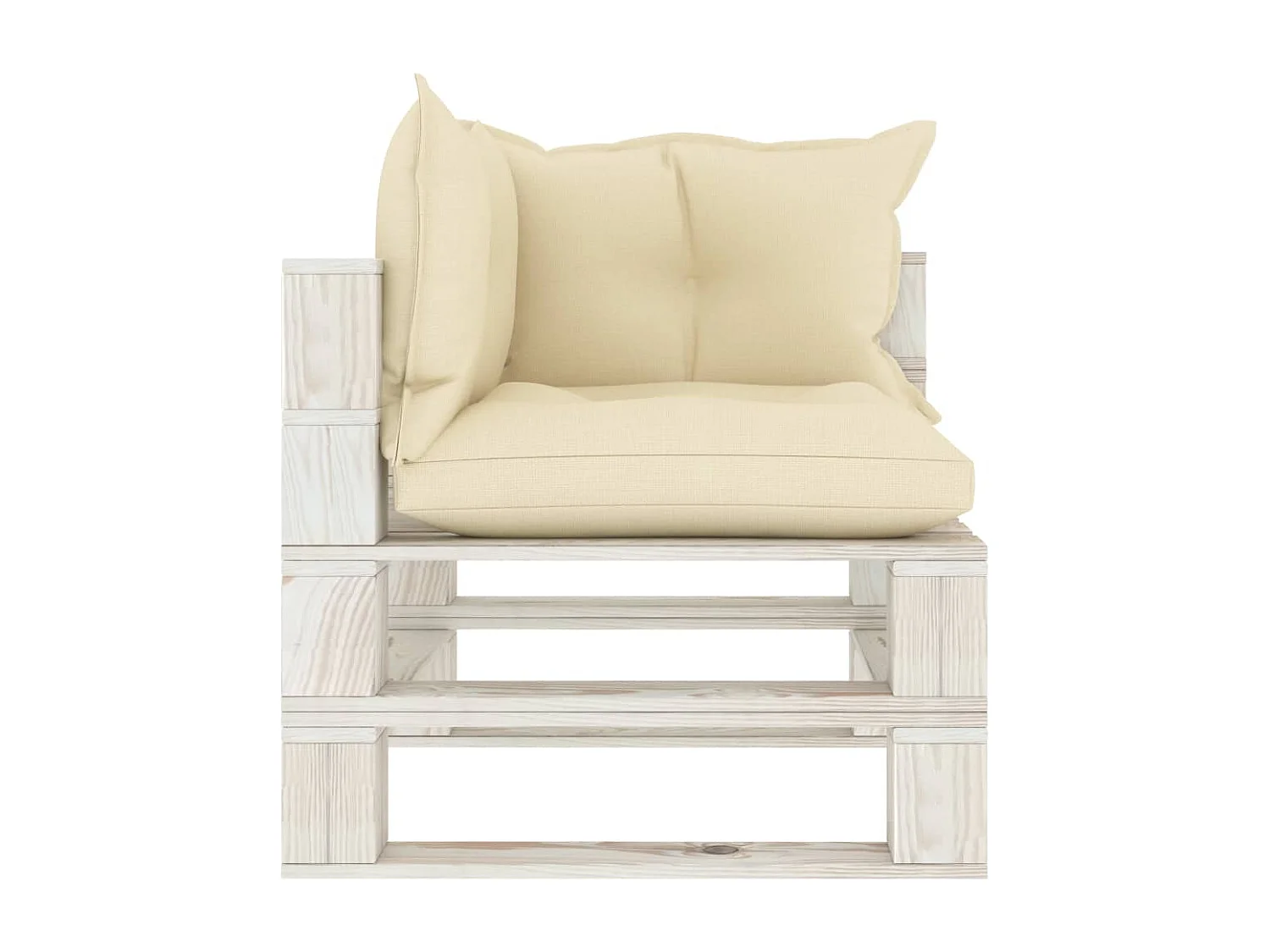 Canapé d'angle palette de jardin avec coussins crème Bois