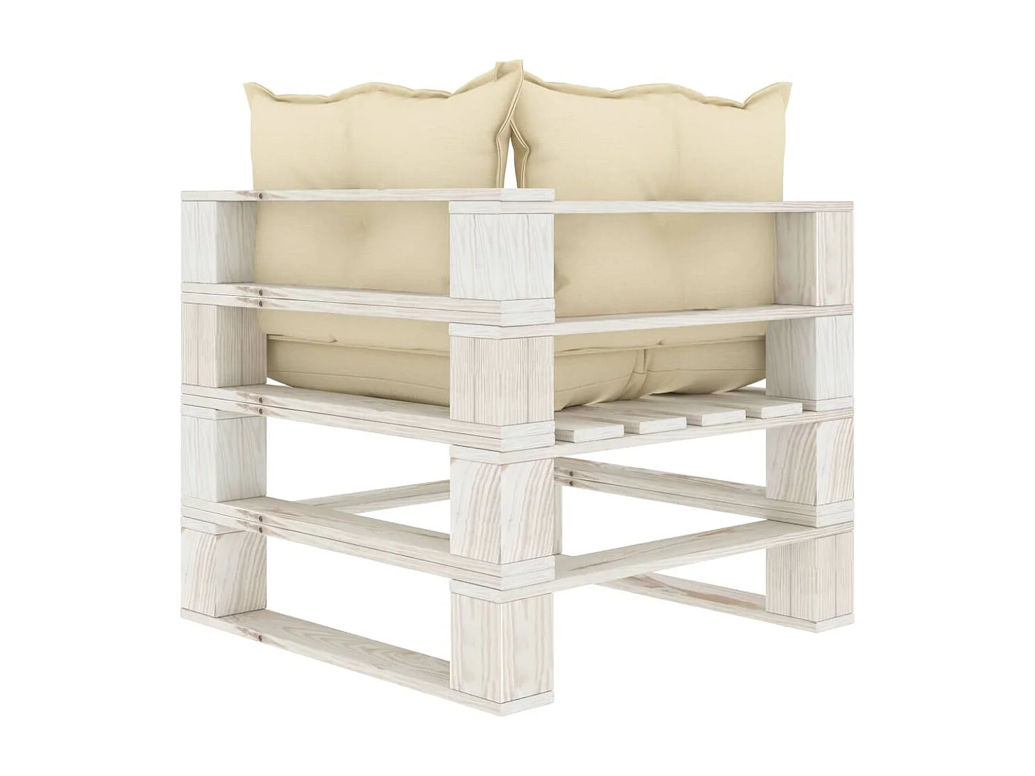 Canapé d'angle palette de jardin avec coussins crème Bois