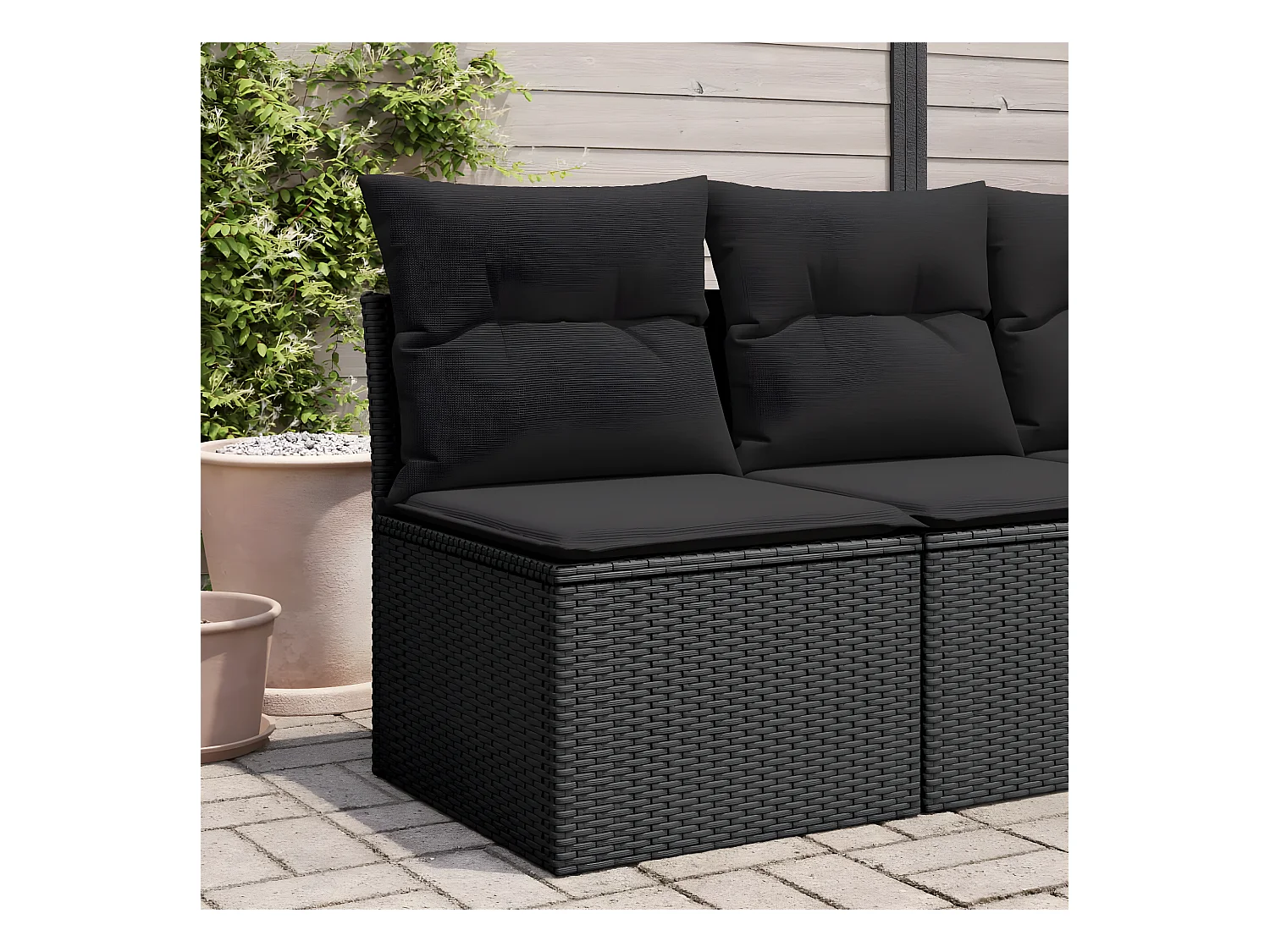 Canapé de jardin sans accoudoirs coussins noir résine tressée